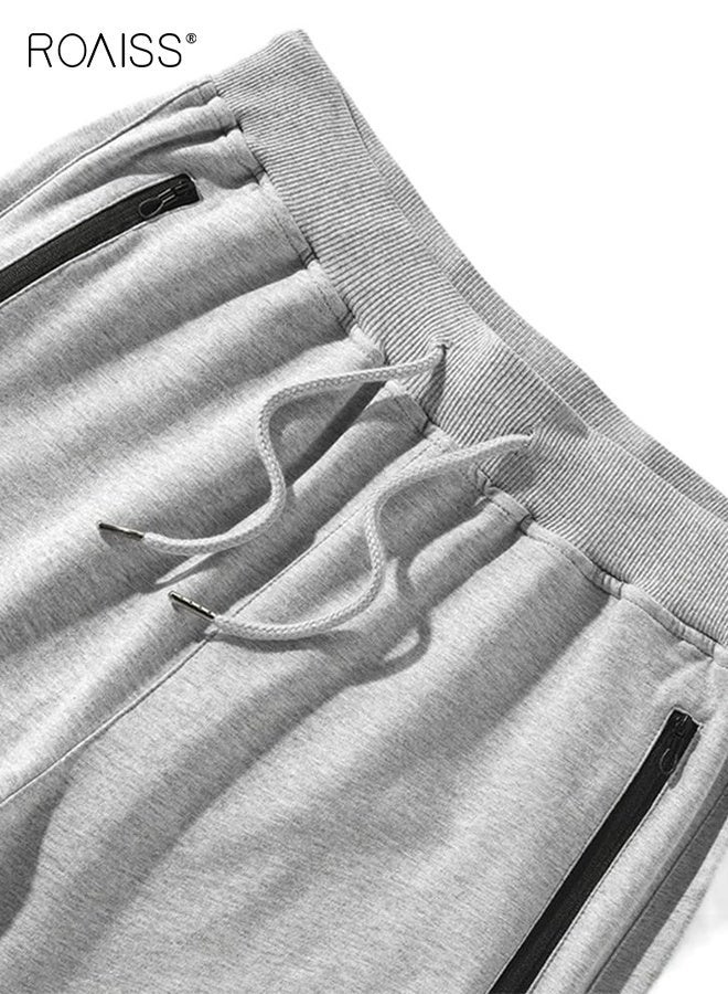 رويس بنطلون رياضي رجالي من القطن بقصّة فضفاضة وواسعة وبنطلون رياضي مستقيم الساق للرجال بنطلون رياضي رجالي بجيوب بسحاب للياقة البدنية والجري والتدريب النشط والرياضات الخارجية بنطلون رياضي بلون سادة - Image 3