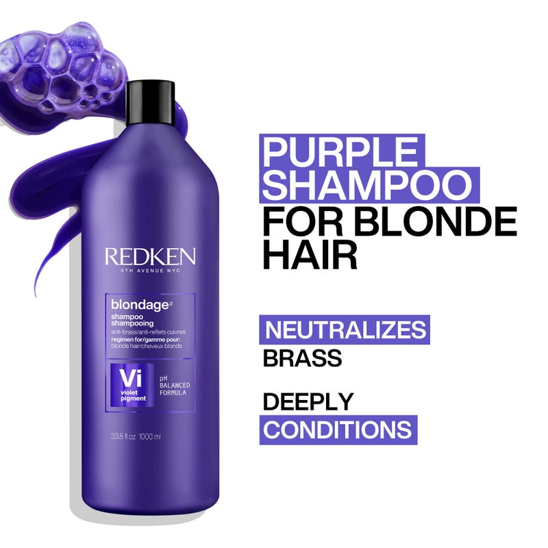 Redken Blondage Color Depositing Purple Shampoo For Blonde, Bleached or Highlighted Hair - Neutralizes Brassy Tones With Salicylic Acid, 33.8 Fl Oz - Image 3