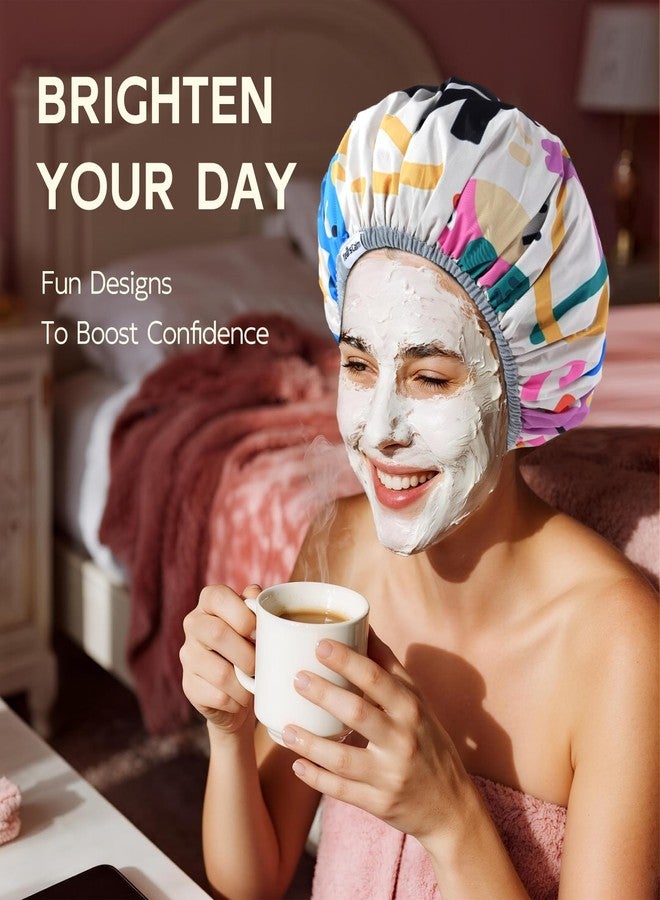 Years Calm Waterproof Shower Cap for Women - Double Sided Design for Long Thick Hair, Secure Fit & Flexible Elastic Band, Reusable Bath Cap for Shower, Spa, Travel (Mood Switch 2) - Image 4