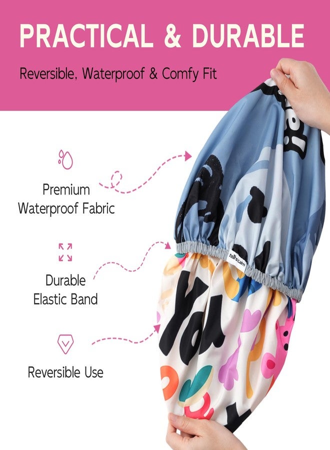 Years Calm Waterproof Shower Cap for Women - Double Sided Design for Long Thick Hair, Secure Fit & Flexible Elastic Band, Reusable Bath Cap for Shower, Spa, Travel (Mood Switch 2) - Image 5