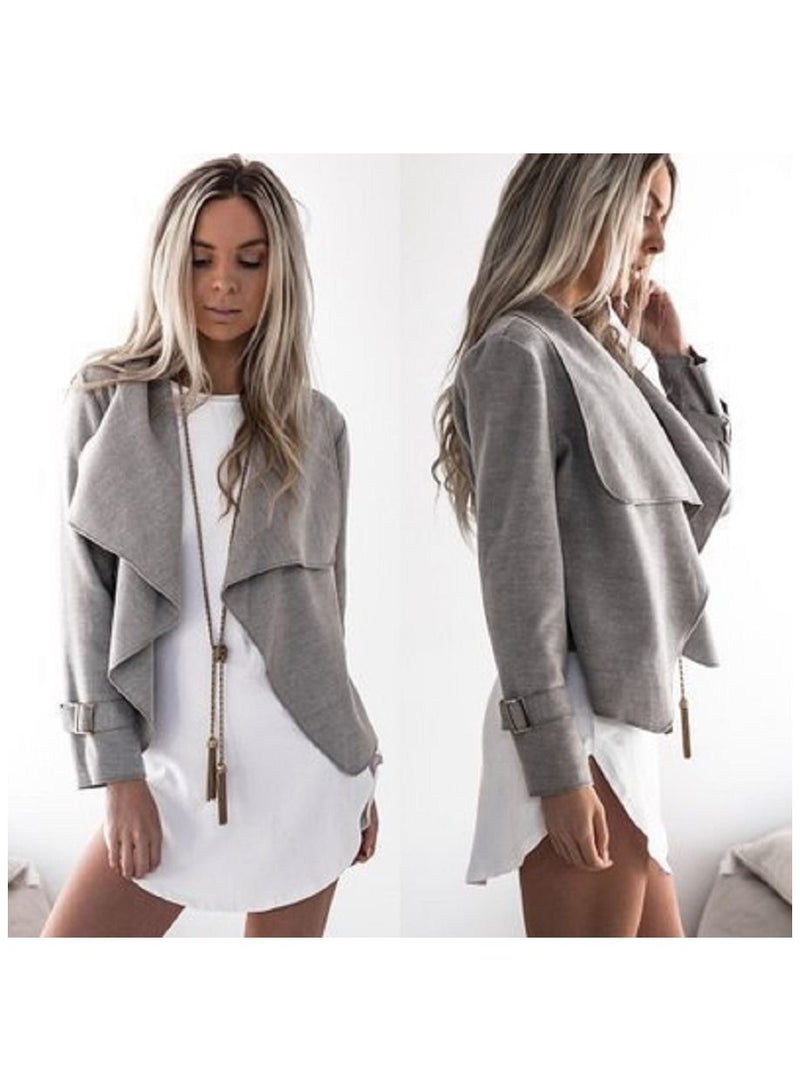 Loquat Women's Lapel Plain Woolen Jacket