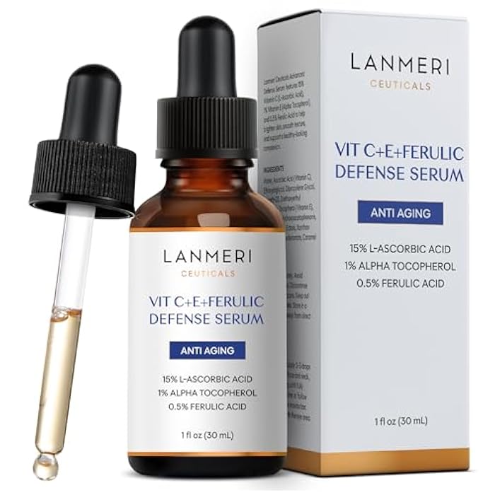 Lanmeri Ceuticals 15% Vitamin C + E + Ferulic Serum: Advanced Antioxidant Defense Formula with 1% Vitamin E & 0.5% Ferulic Acid – High-Stability Vitamin C Serum (1 fl oz) - Image 1
