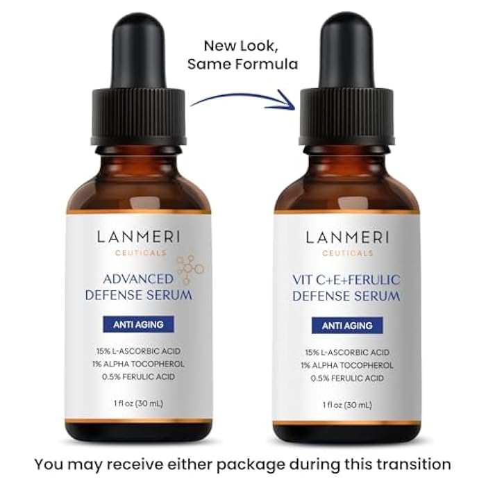 Lanmeri Ceuticals 15% Vitamin C + E + Ferulic Serum: Advanced Antioxidant Defense Formula with 1% Vitamin E & 0.5% Ferulic Acid – High-Stability Vitamin C Serum (1 fl oz) - Image 2