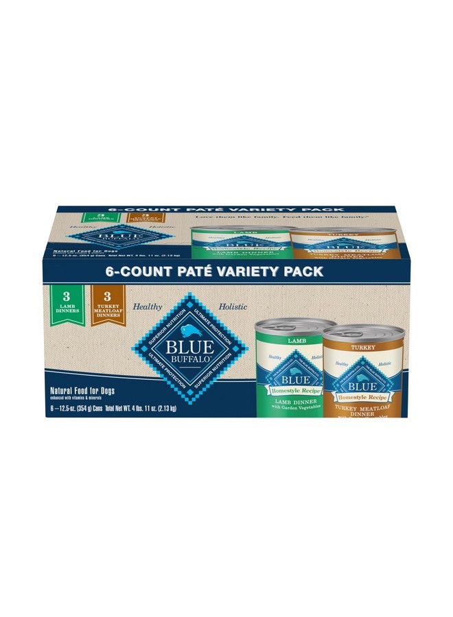 بلو بافلو طعام الكلاب الرطب من بلو بافالو هوم ستايل ريسيب، مصنوع من مكونات طبيعية، عبوة متنوعة من الديك الرومي ولحم الضأن، علب سعة 12.5 أونصة (6 عبوات، 3 من كل عبوة) - Image 1