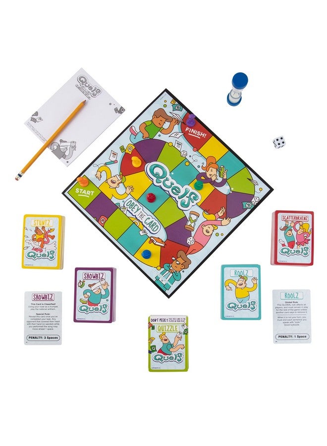 Spin Master Games Spin Master Quelf Board Game: Party Game for Teens and Adults -Obey The Cards to Win Family Game Night - 300 Outrageous Action Cards Combines Quiz Questions, Stunts, Acting, and Hilarious Rules - Image 4