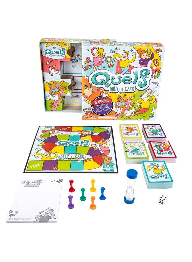 Spin Master Games Spin Master Quelf Board Game: Party Game for Teens and Adults -Obey The Cards to Win Family Game Night - 300 Outrageous Action Cards Combines Quiz Questions, Stunts, Acting, and Hilarious Rules - Image 1