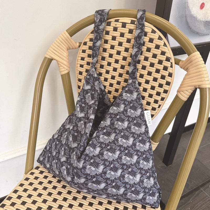 Korean Vintage Cashew Flower Canvas Bag Grey · Peony