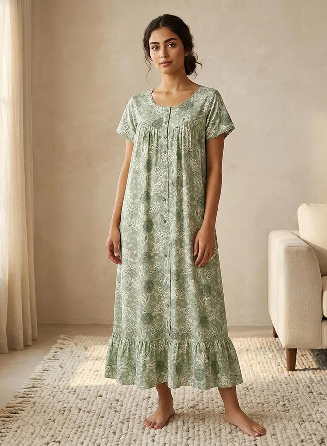 سبلاش فيڤ Night Gown Short Sleeve Floral Print Viscose