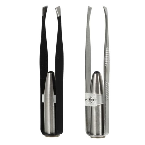 SOLUSTRE Eyelash Extension Tweezers 2pcs Tweezers with Light LED Tweezers Pliers Tool Stainless Steel Eyebrow Facial Hair Removal Cosmetic Makeup Tools 9. 8x2cm Mens Grooming Trimmer - Image 1