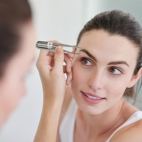 SOLUSTRE Eyelash Extension Tweezers 2pcs Tweezers with Light LED Tweezers Pliers Tool Stainless Steel Eyebrow Facial Hair Removal Cosmetic Makeup Tools 9. 8x2cm Mens Grooming Trimmer - Image 4