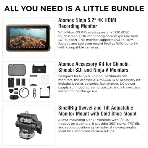 Atomos Ninja 5.2" 4K HDMI Recording Monitor 5" Accessory Kit (Version II) for Select Shinobi and Ninja Monitors, Swivel and Tilt Adjustable Monitor Mount Bundle Set - Image 2