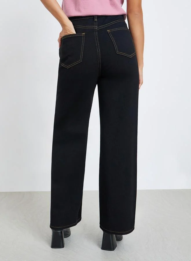 Styli Black Women Black High Rise Wide Leg Jeans for Women | Best Price UAE
