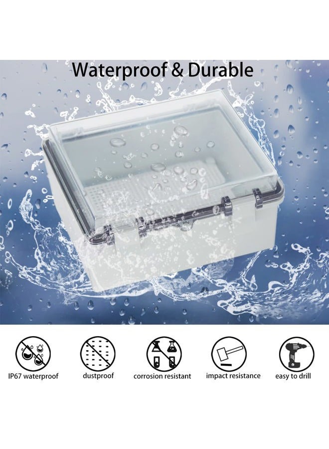 Otdorpatio صندوق تقاطع، غطاء شفاف مفصلي IP67 مقاوم للماء من ABS مع 2 غلاف كابل NPT 1/2"، صندوق كهربائي مع لوحة تثبيت وحامل حائط 8.7 x 6.7 x 4.3 بوصة (220x170x110 مم) - Image 2