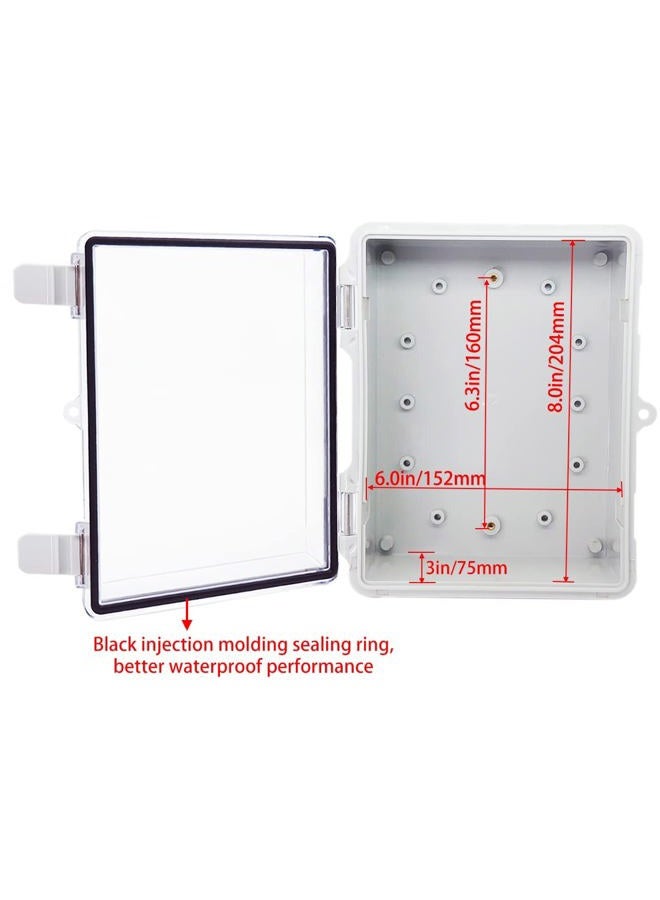 Otdorpatio صندوق تقاطع، غطاء شفاف مفصلي IP67 مقاوم للماء من ABS مع 2 غلاف كابل NPT 1/2"، صندوق كهربائي مع لوحة تثبيت وحامل حائط 8.7 x 6.7 x 4.3 بوصة (220x170x110 مم) - Image 4