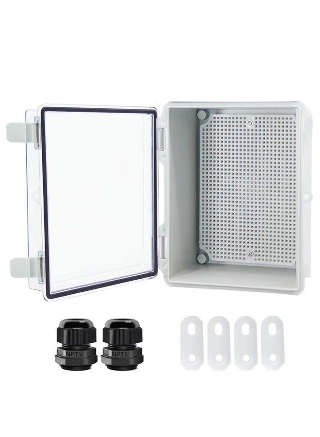 Otdorpatio صندوق تقاطع، غطاء شفاف مفصلي IP67 مقاوم للماء من ABS مع 2 غلاف كابل NPT 1/2"، صندوق كهربائي مع لوحة تثبيت وحامل حائط 8.7 x 6.7 x 4.3 بوصة (220x170x110 مم) - Image 1