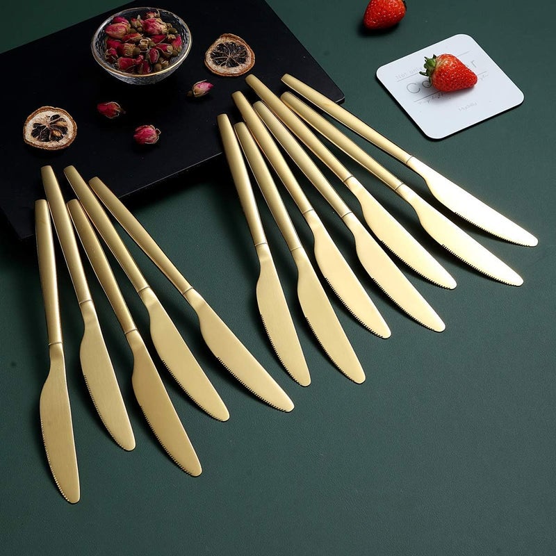 Berglander طقم سكاكين عشاء برجلاندر الذهبية من 12 قطعة بتغليف من التيتانيوم اللامع من الفولاذ المقاوم للصدأ سكين عشاء سكين زبدة سكاكين طاولة آمنة في غسالة الصحون - Image 3