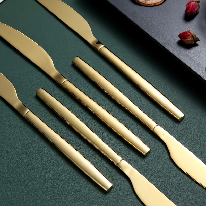 Berglander طقم سكاكين عشاء برجلاندر الذهبية من 12 قطعة بتغليف من التيتانيوم اللامع من الفولاذ المقاوم للصدأ سكين عشاء سكين زبدة سكاكين طاولة آمنة في غسالة الصحون - Image 5