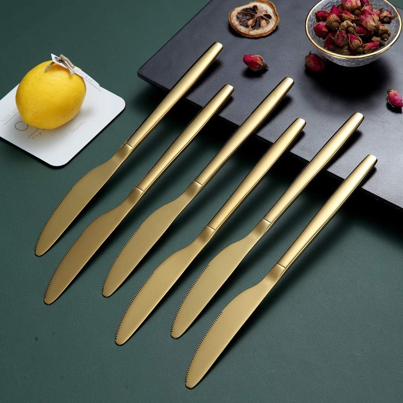 Berglander طقم سكاكين عشاء برجلاندر الذهبية من 12 قطعة بتغليف من التيتانيوم اللامع من الفولاذ المقاوم للصدأ سكين عشاء سكين زبدة سكاكين طاولة آمنة في غسالة الصحون - Image 4