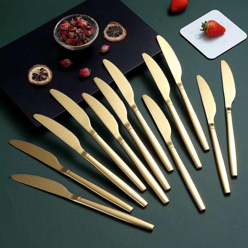 Berglander طقم سكاكين عشاء برجلاندر الذهبية من 12 قطعة بتغليف من التيتانيوم اللامع من الفولاذ المقاوم للصدأ سكين عشاء سكين زبدة سكاكين طاولة آمنة في غسالة الصحون - Image 2