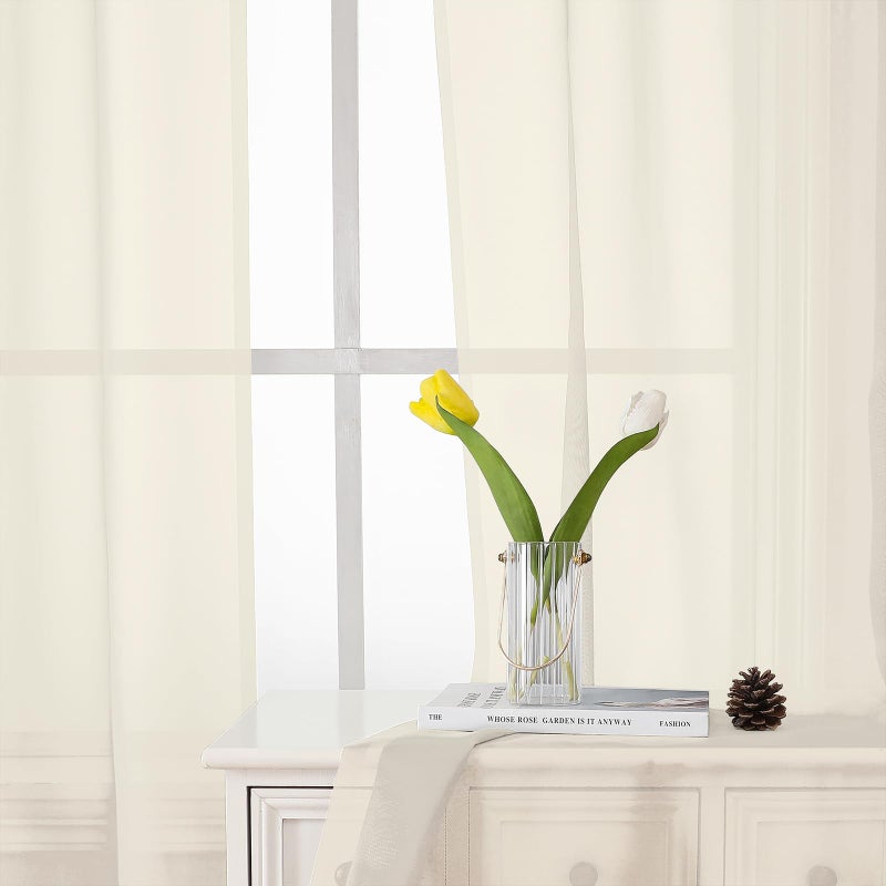 Lecloud Cream Sheer Curtains 84 Inches Long 2 Panels Set, Elegant Light Filtering Window Curtains with Rod Pocket, Airy Voile Transparent Dreaps for Living Room Decor, Each Panel 42 X 84 Inch - Image 3