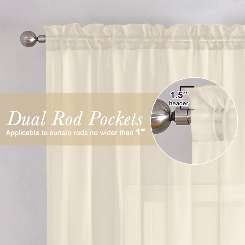 Lecloud Cream Sheer Curtains 84 Inches Long 2 Panels Set, Elegant Light Filtering Window Curtains with Rod Pocket, Airy Voile Transparent Dreaps for Living Room Decor, Each Panel 42 X 84 Inch - Image 2