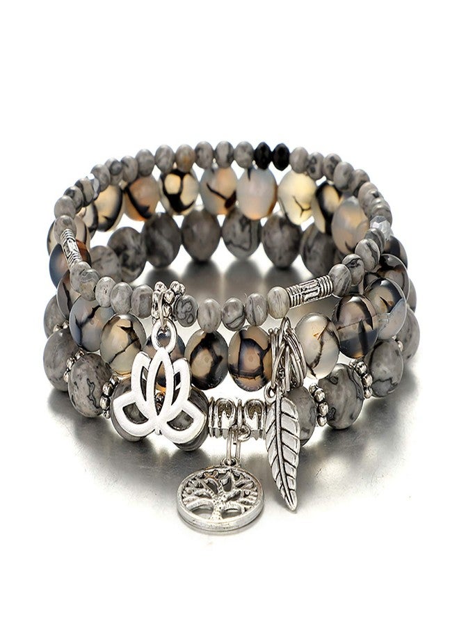 UEUC Tree of Life Yoga Healing Stone Bracelets,Multilayer Lotus Chakra Stone Reiki Bracelet Sets,Anxiety Crystal Natural Stone,for Women Stress Relief, Large, Metal Stone - Image 1