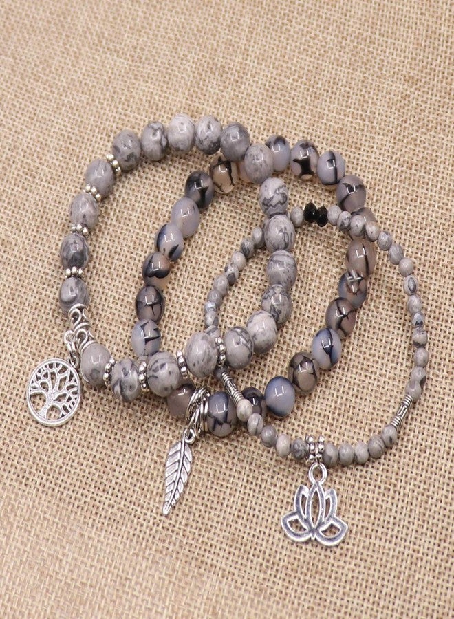 UEUC Tree of Life Yoga Healing Stone Bracelets,Multilayer Lotus Chakra Stone Reiki Bracelet Sets,Anxiety Crystal Natural Stone,for Women Stress Relief, Large, Metal Stone - Image 2