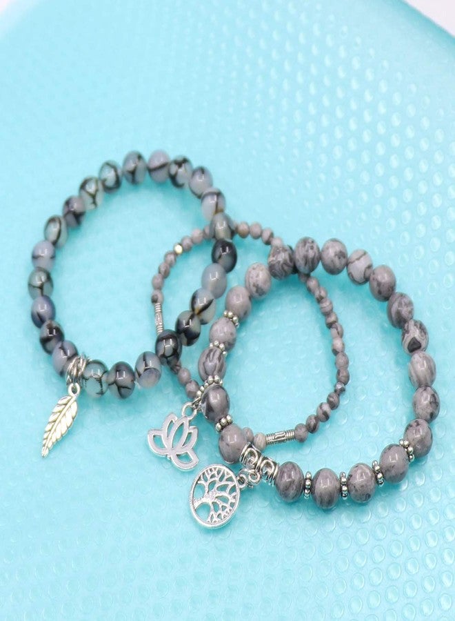 UEUC Tree of Life Yoga Healing Stone Bracelets,Multilayer Lotus Chakra Stone Reiki Bracelet Sets,Anxiety Crystal Natural Stone,for Women Stress Relief, Large, Metal Stone - Image 3