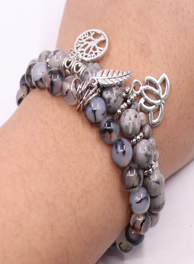 UEUC Tree of Life Yoga Healing Stone Bracelets,Multilayer Lotus Chakra Stone Reiki Bracelet Sets,Anxiety Crystal Natural Stone,for Women Stress Relief, Large, Metal Stone - Image 4