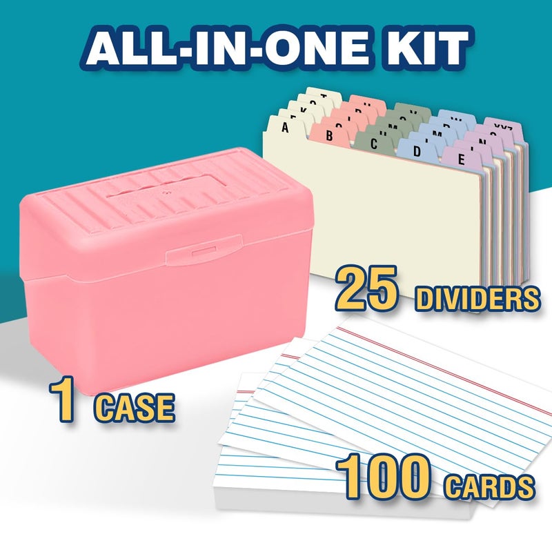H4D 3x5 Index Card Holder with 100 Heavyweight Ruled Index Cards and 25 Plastic Dividers, Light Pink - Image 2