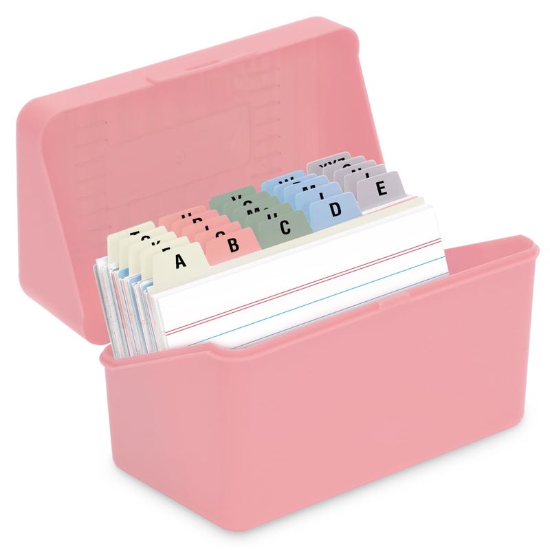 H4D 3x5 Index Card Holder with 100 Heavyweight Ruled Index Cards and 25 Plastic Dividers, Light Pink - Image 1