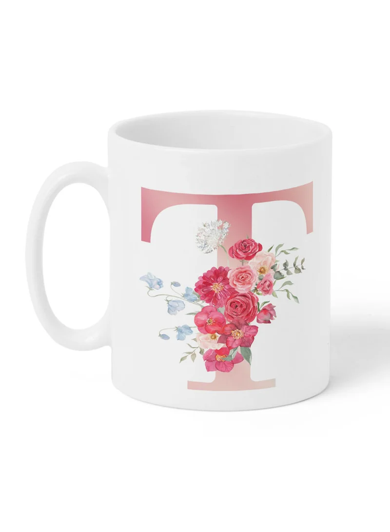 LOWHA 11 oz Ceramic Mug with Letter T Design on Both Sides