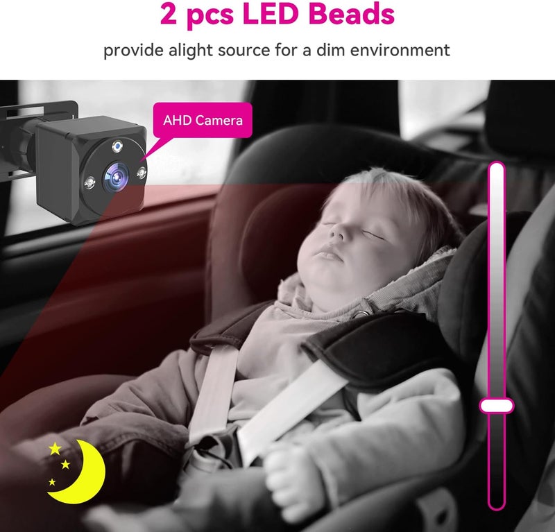 MHCABSR Baby Car Camera for 2 Kids 1080P 7 Inch Baby Car Monitor with Dual Rear Facing Camera and Night Vision 360 Rotatable Safety Car Seat Mirror Camera for Rear Facing Baby Seats - Image 3