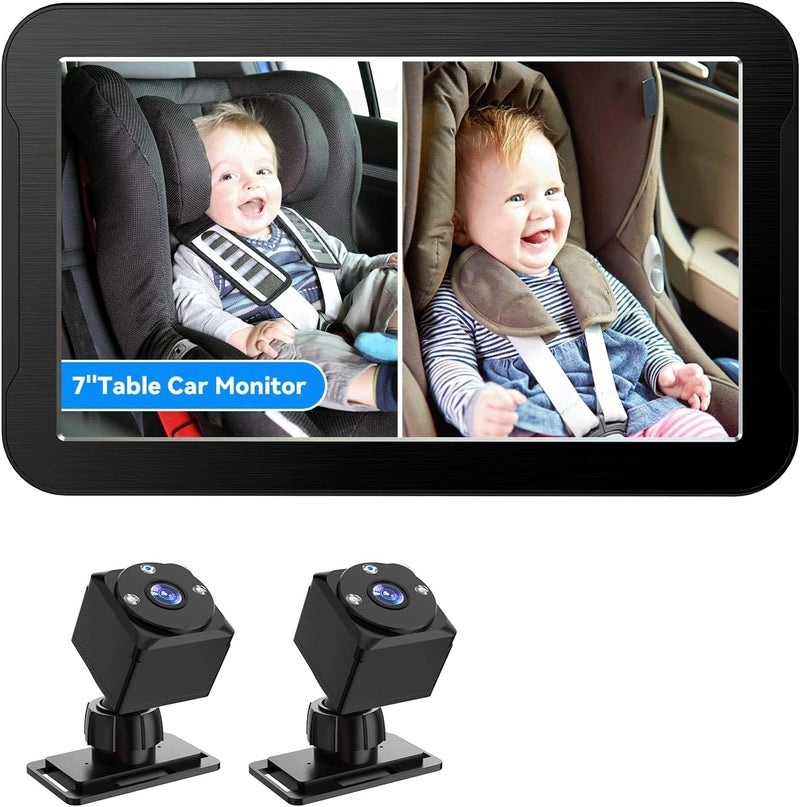 MHCABSR Baby Car Camera for 2 Kids 1080P 7 Inch Baby Car Monitor with Dual Rear Facing Camera and Night Vision 360 Rotatable Safety Car Seat Mirror Camera for Rear Facing Baby Seats - Image 1