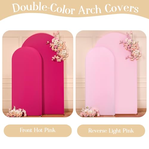 Suppromo Pink and Hot Pink Arch Cover 2 Set - 7.2FT and 6FT Arch Backdrop Cover Spandex Fitted Wedding Arch Stand Covers for Baby Shower Girls Birthday Party Photo Balloon Arch Covers Stretchy Backdrop - Image 2