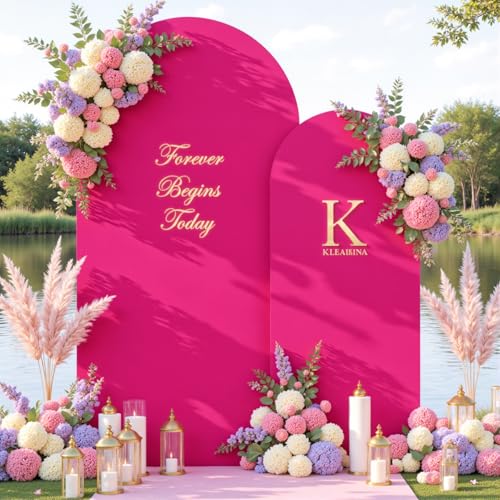 Suppromo Pink and Hot Pink Arch Cover 2 Set - 7.2FT and 6FT Arch Backdrop Cover Spandex Fitted Wedding Arch Stand Covers for Baby Shower Girls Birthday Party Photo Balloon Arch Covers Stretchy Backdrop - Image 4
