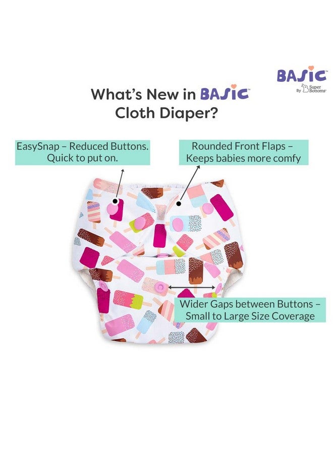 Superbottoms Basic Cloth Diaper | Side Leakage Proof Reusable Cloth Diaper Quick Dry Freesize, Rash Free, Kids 0-3 Yrs|Stay Dry & Lasts Up To 3Hrs - (Assorted) (Basic Pack Of 7 Shell And 7 Inserts) - Image 3