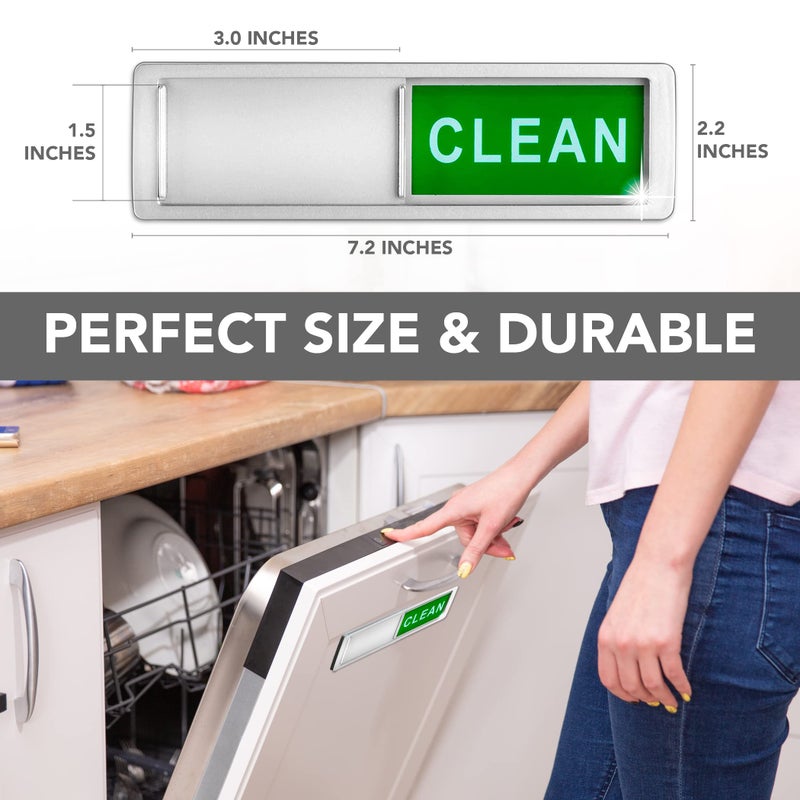 SETTER HOME Premium Clean Dirty Dishwasher Magnet, Dirty Clean Sign for Dishwasher Easy to Read and Strong Slide for Changing Signs, Heavy Duty Magnet with Optional Stickers (Red & Green (Silver)) - Image 2