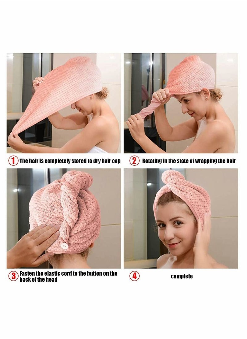 SYOSI - Drying Hair Towel, Microfiber Wrap Dry Cap, Magic Fast Towelette with Elastic Loop Button for Long Curly Anti-frizz All Types (Pink, Brown) - Image 1