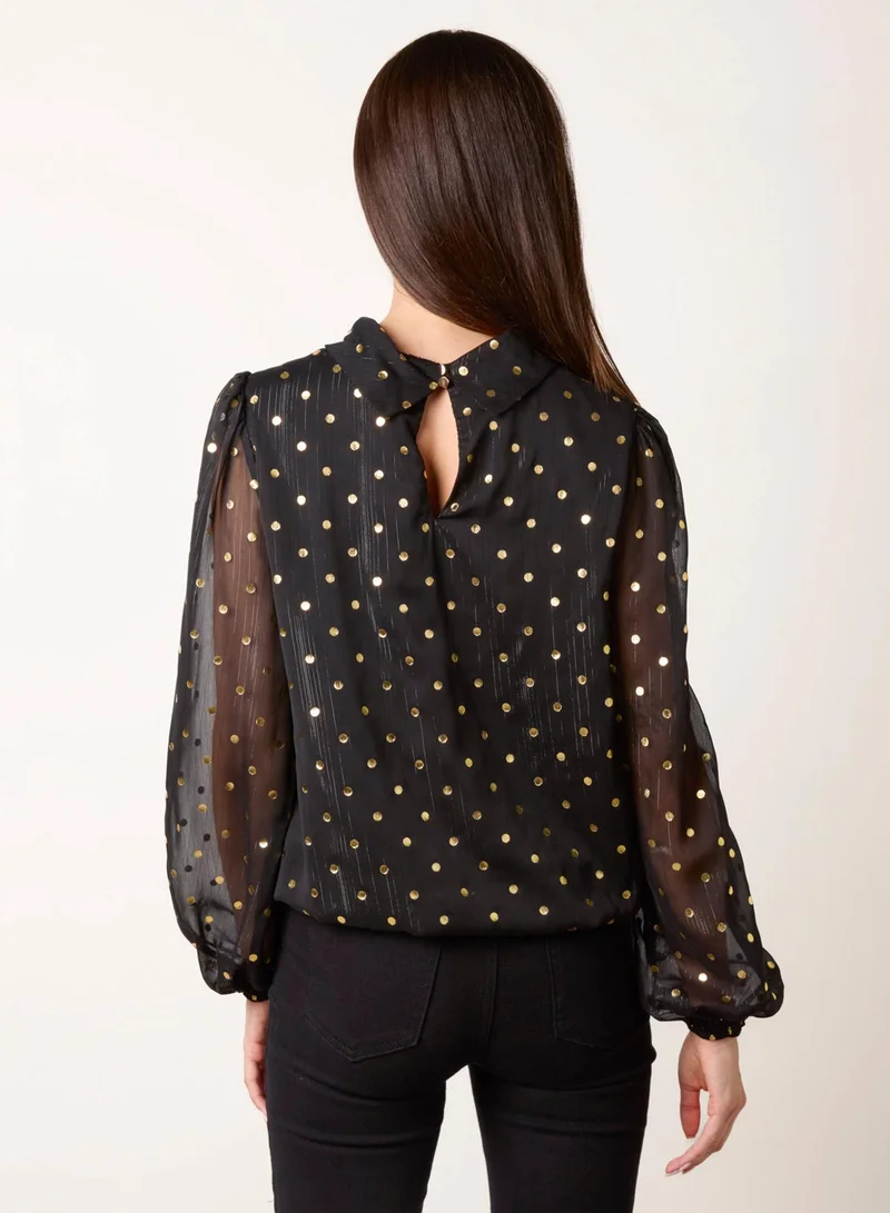 بلو فانيلا Metallic Polka Dot Puff Ball Blouse