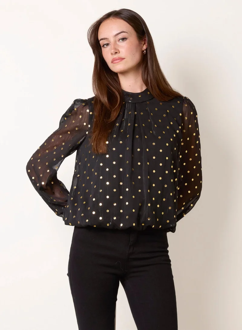بلو فانيلا Metallic Polka Dot Puff Ball Blouse