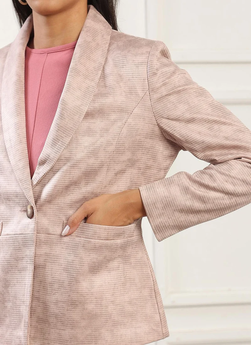 globus Globus Women Pink Shawl Collar Long Sleeves Self Design 2 Pockets Winterwear Overcoat
