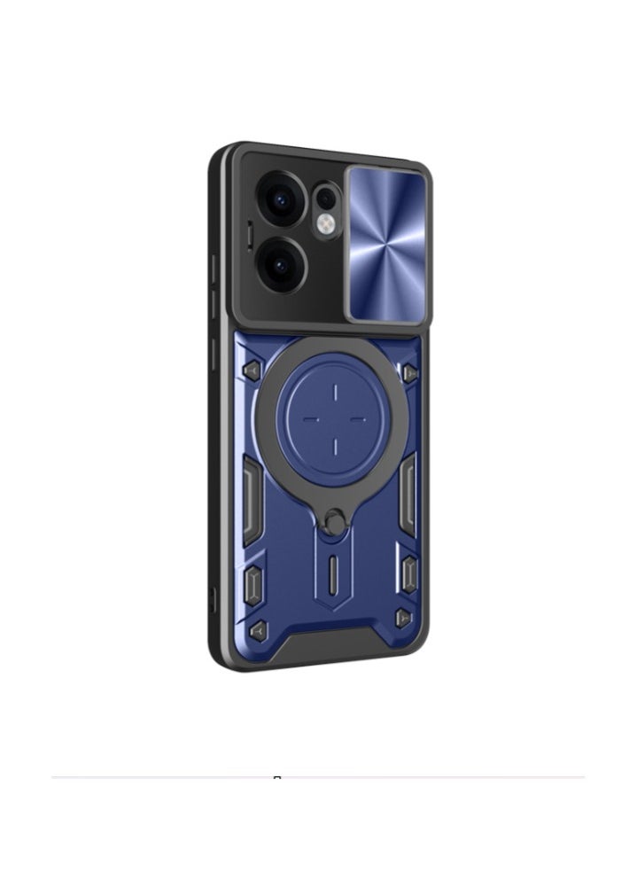 Generic - Case Cover Shockproof CD Protective Case with Camera Protection and Metal Ring Compatible with Oppo Reno 13F (Blue) - Image 1