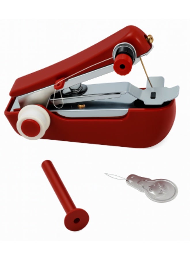 بريميم آلة خياطة صغيرة محمولة باليد – باللون الأحمر والكروم لإصلاح الأقمشة بسرعة وسهولة - Image 1