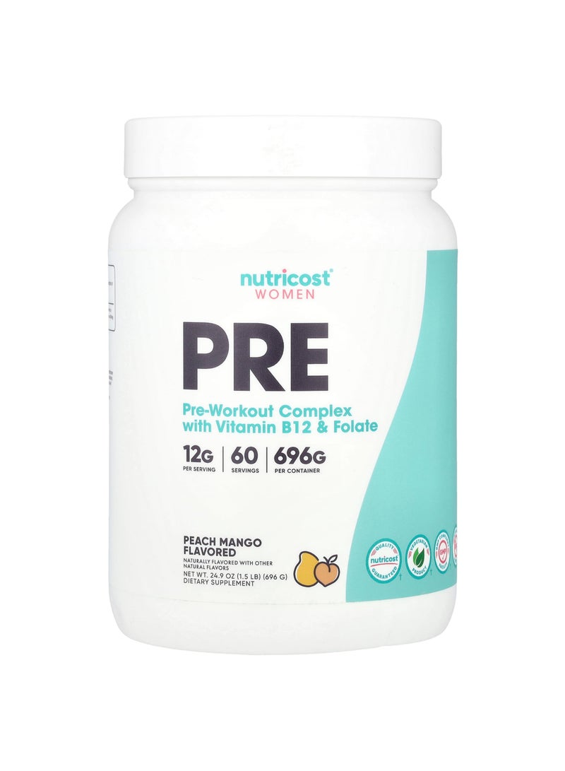 Nutricost Women, Pre-Workout Complex With Vitamin B12 & Folate, Peach Mango, 1.5 lb (696 g)