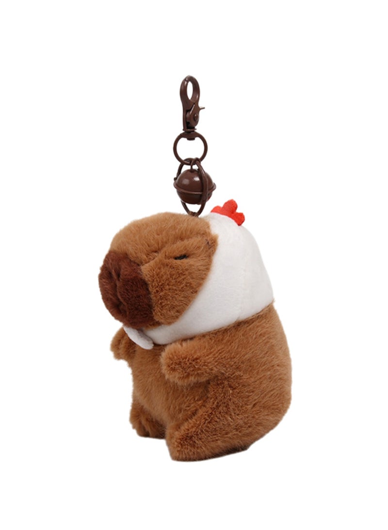 12cm Capybara White Hat Pendant Keychain Plush Doll Backpack Accessories Bag Pendant Cartoon Bag Accessories Doll Gift  - Image 1