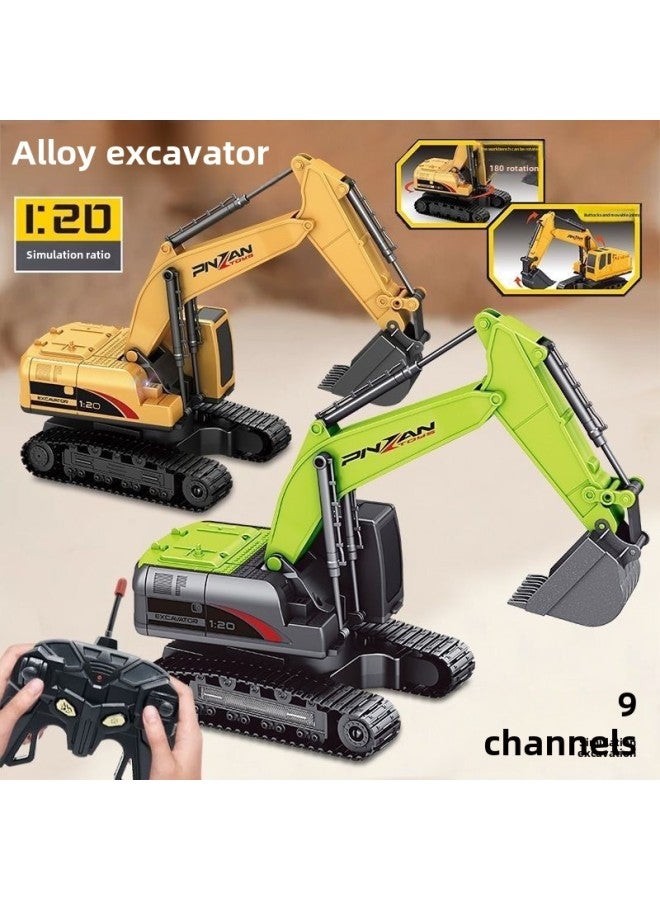 Children's Wireless Remote Control Excavator Alloy Toy 6 Channel Simulation 1:20 Big Gift Box Excavator Boy Gift-color:Sealed Color Box Packaging 【green】 Alloy Excavator-scale:Standard Single Battery - Image 1