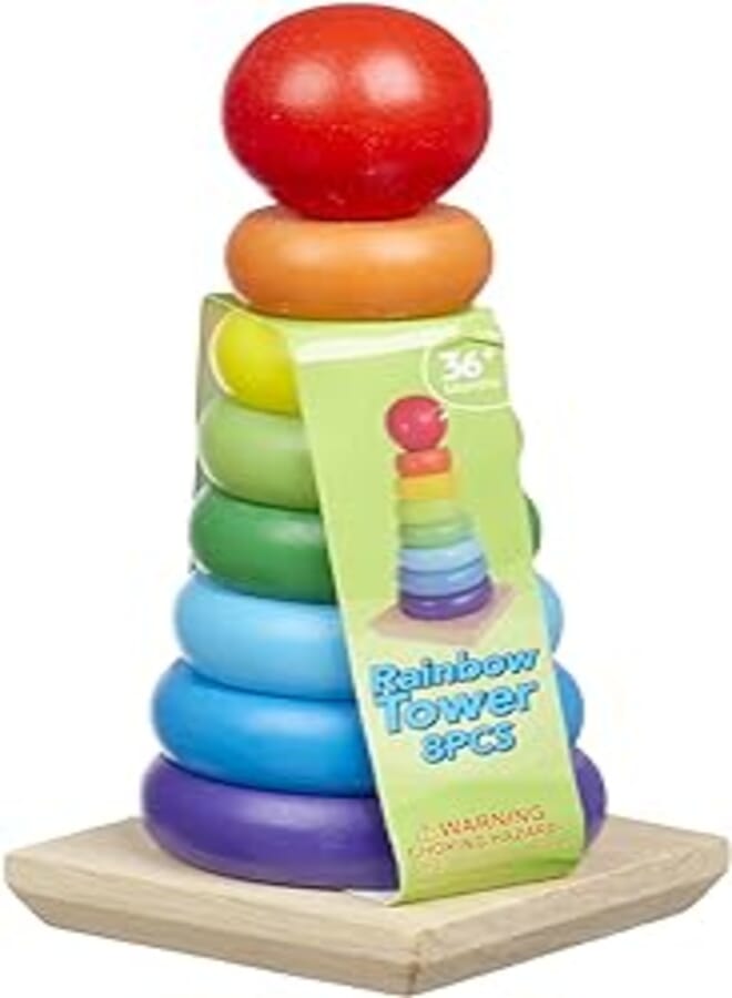 Rainbow Wood Ring Tower For Kids - Multi Color 