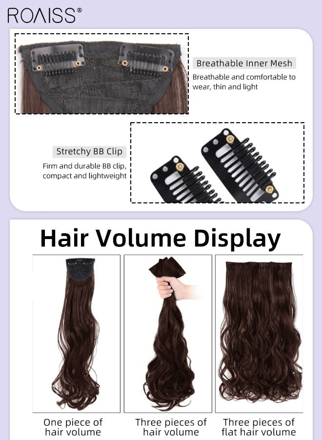 رويس 3 قطع وصلات شعر مجعد بمشبك، قطع شعر صناعية مجعدة طويلة غير مرئية وقابلة للتعديل ومقاومة للحرارة للنساء والفتيات، بني داكن، 50 سم - Image 4