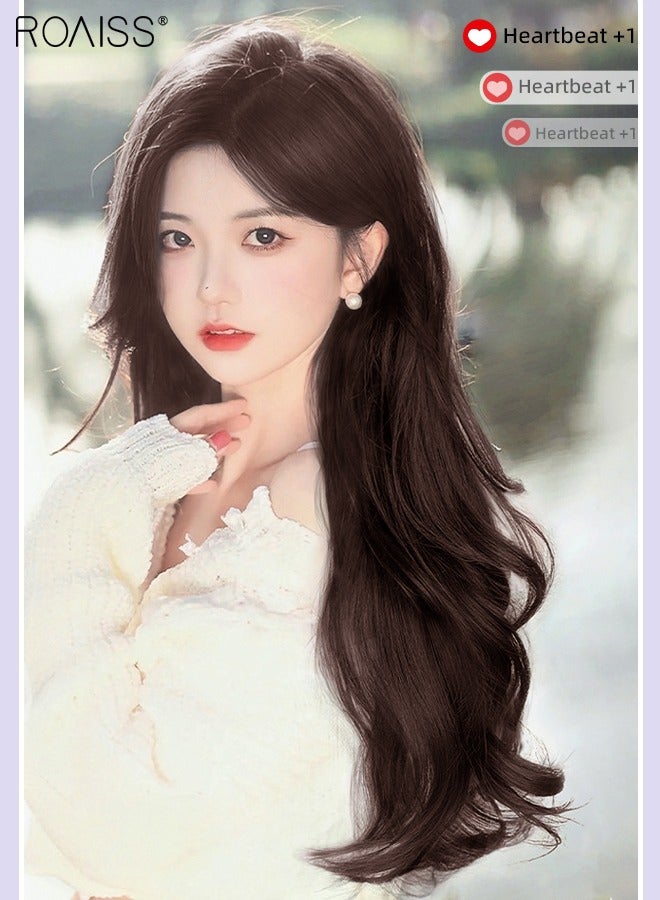 رويس 3 قطع وصلات شعر مجعد بمشبك، قطع شعر صناعية مجعدة طويلة غير مرئية وقابلة للتعديل ومقاومة للحرارة للنساء والفتيات، بني داكن، 50 سم - Image 5